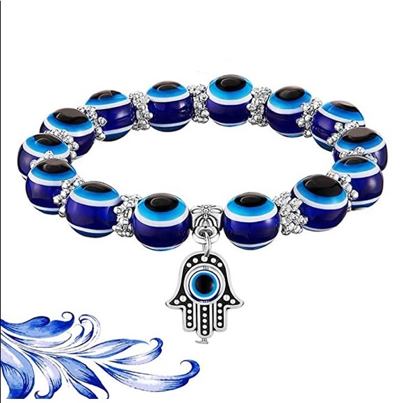 Size Small Blue Hamsa protection/luck bracelet 8mm - Picture 8 of 16